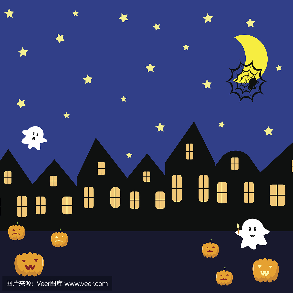 明信片晚上城市房子万圣节
