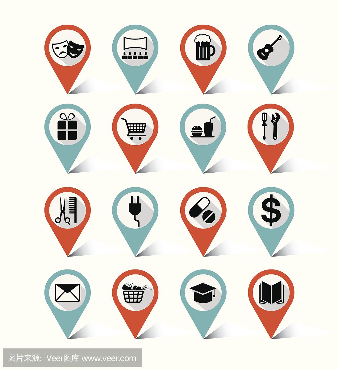 地图标记图标集:目的地,地点