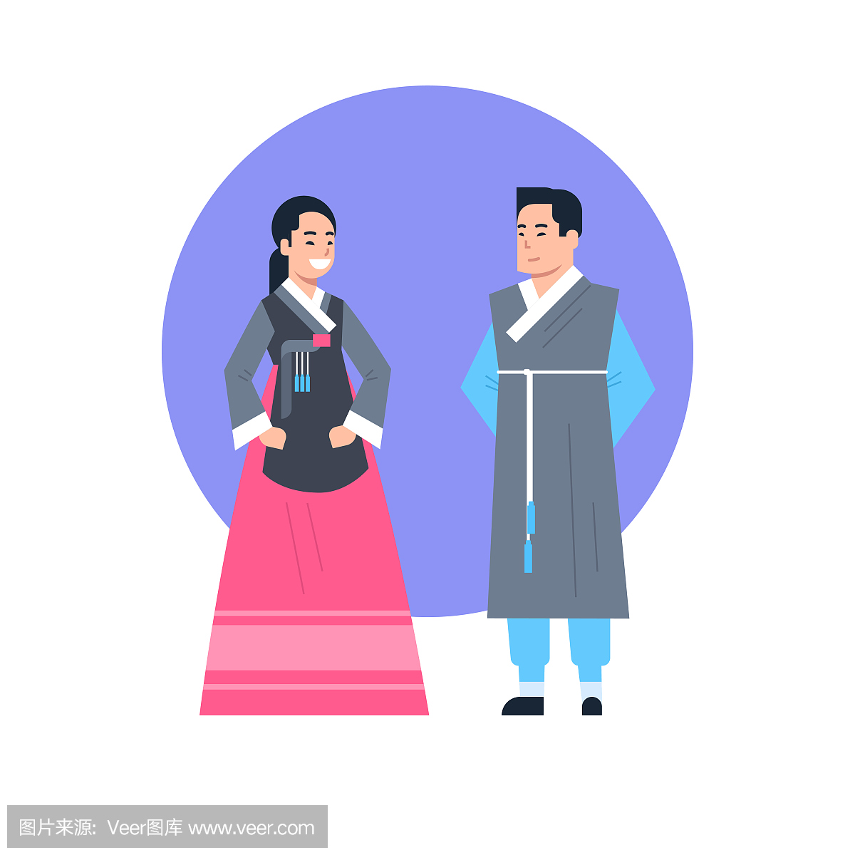 韩国传统服装亚洲夫妇穿着古代服装孤立的亚洲