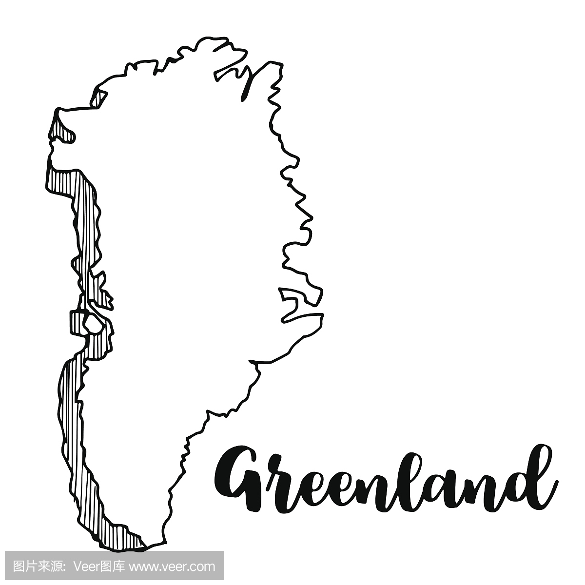 手绘格陵兰地图,矢量图