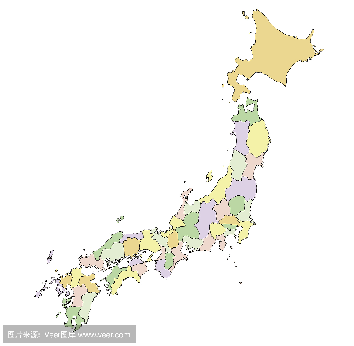 日本 - 详细的可编辑的政治地图