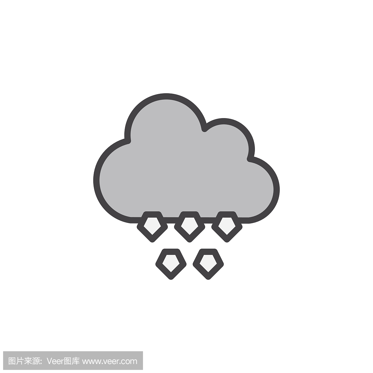 云彩冰雹线图标,填充的轮廓矢量标志,在白色孤