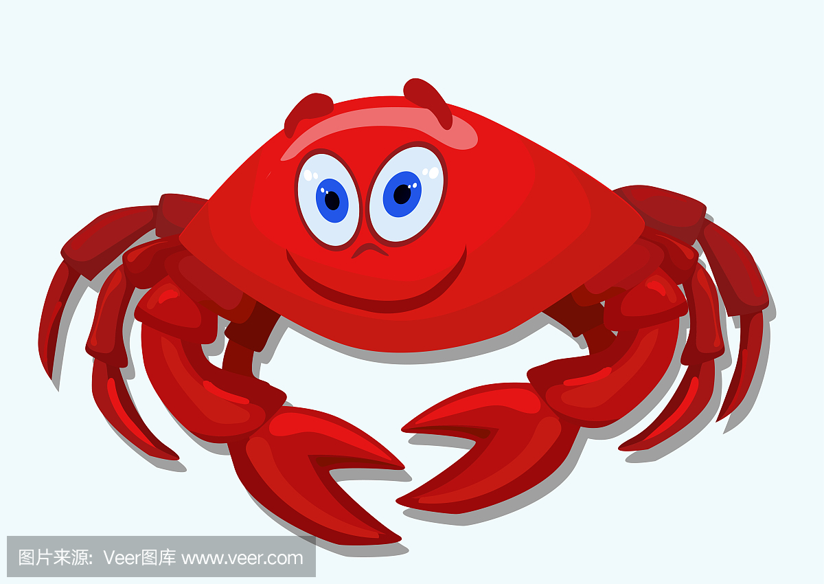 螃蟹海洋红色。卡通人物。向量