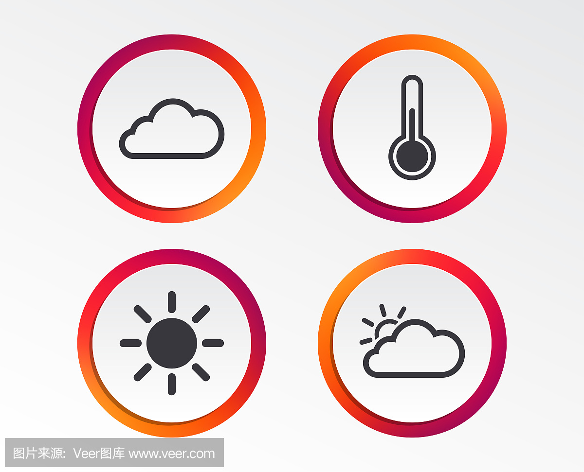 天气图标。云彩和太阳。温度符号。