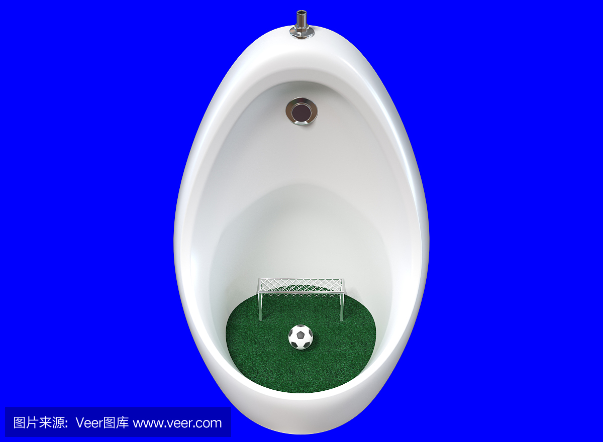 陶瓷小便池与足球和目标。