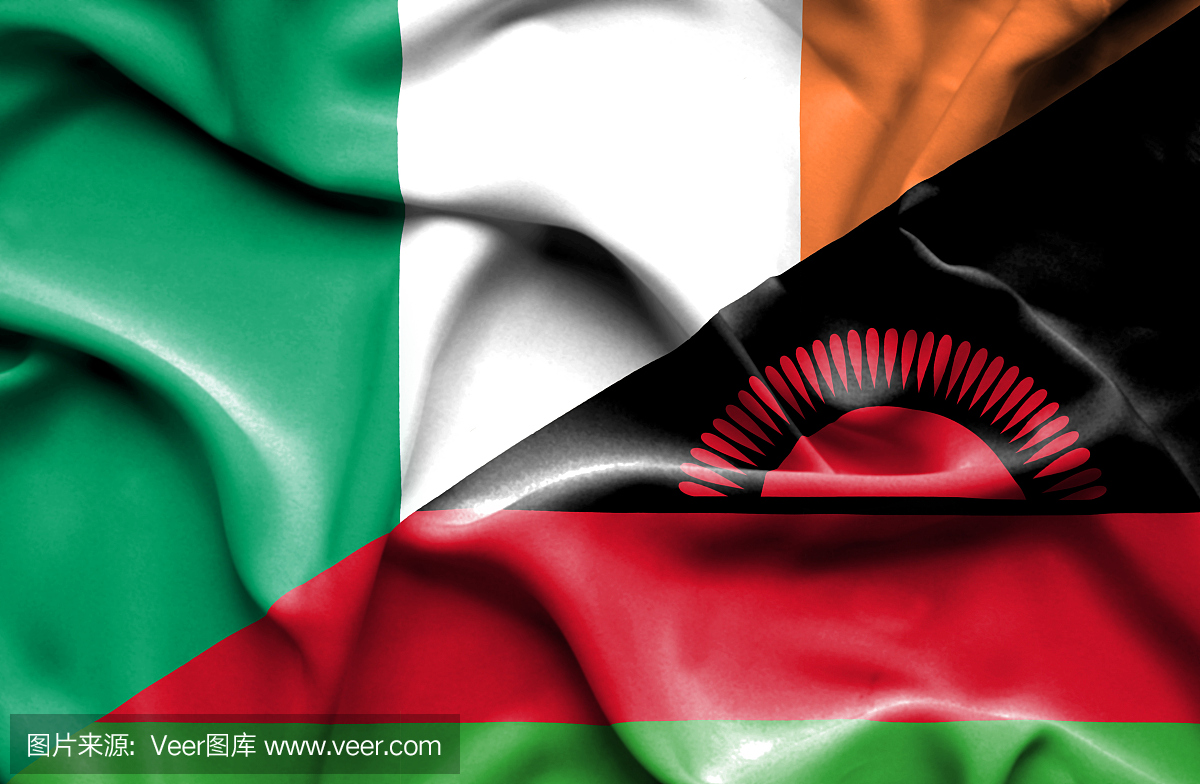 挥舞马拉维和爱尔兰的国旗