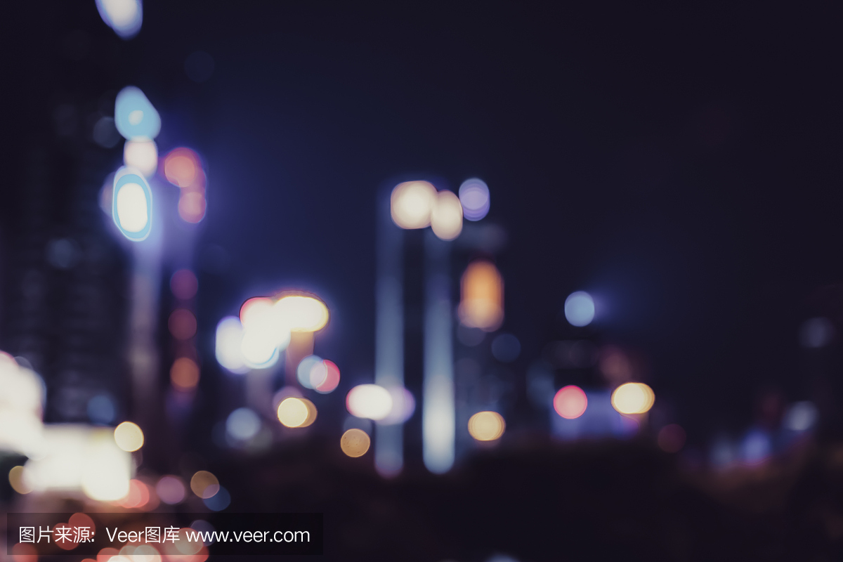 模糊图像的香港夜景与复古风格的圆景