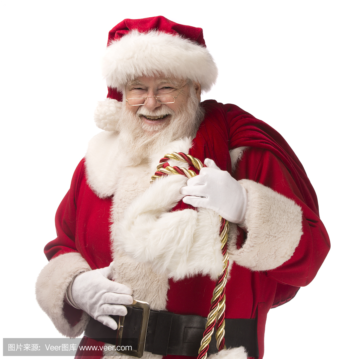 真实圣诞老人的照片有一个礼品袋