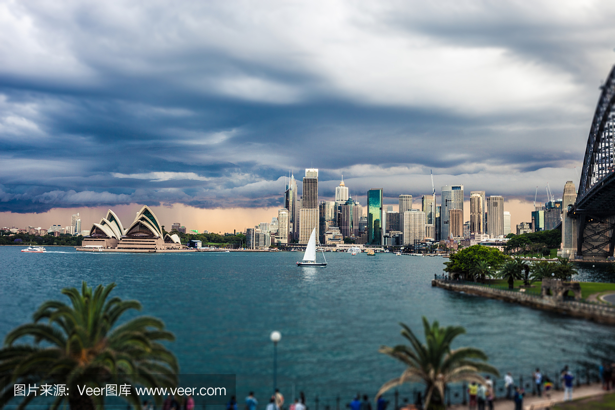 悉尼市区和海港大桥的城市景观