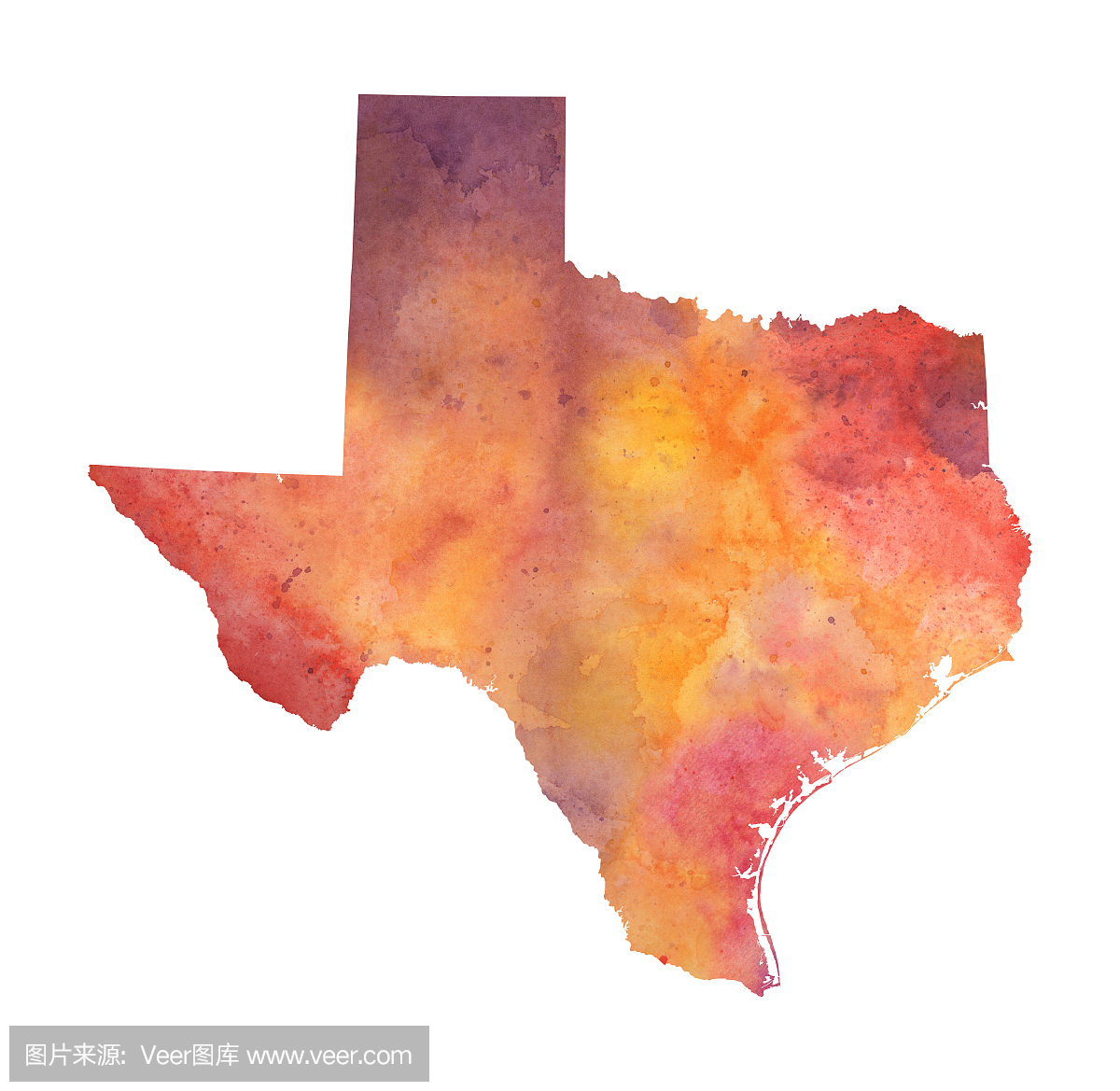 美国得克萨斯州的水彩地图在秋天的颜色
