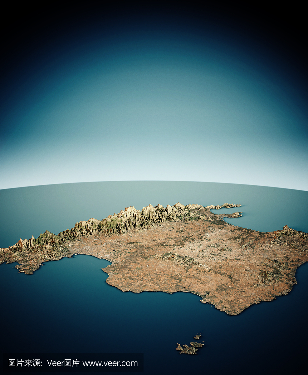 马略卡岛3D渲染卫星地图垂直