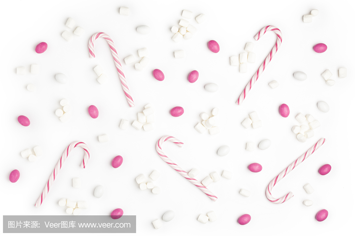 模式糖果顶视图白色背景情人节那天