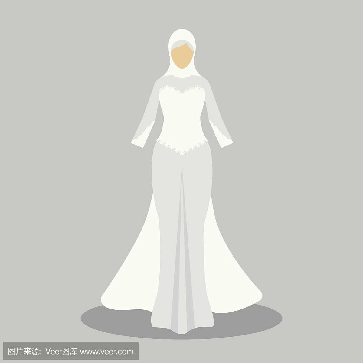 伊斯兰婚纱礼服为现代风格的穆斯林新娘。矢量