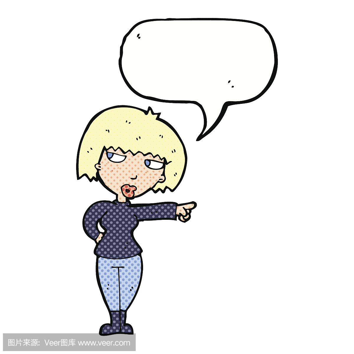 卡通恼人的女人指着说话泡沫