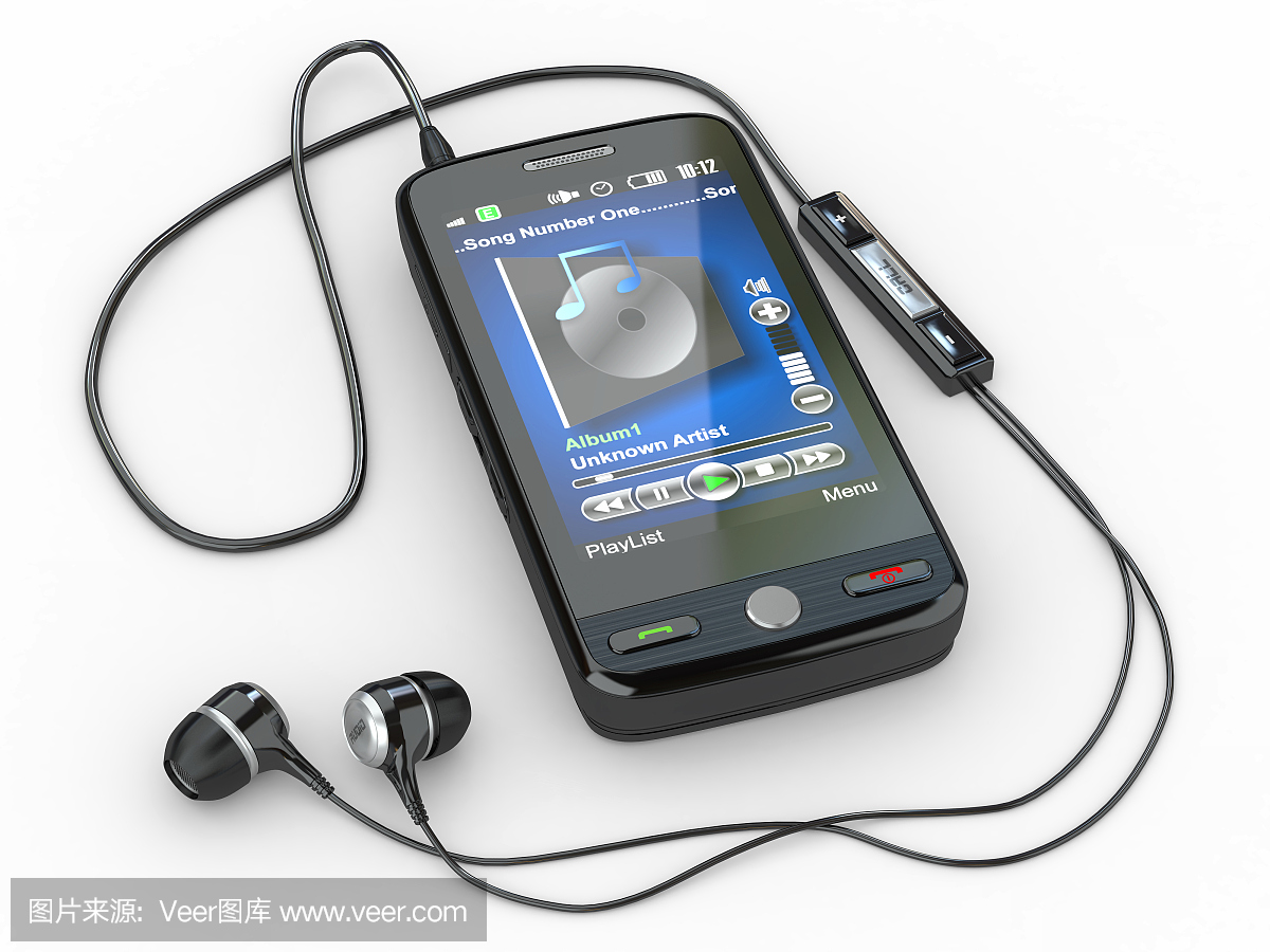 手机带耳机。3D