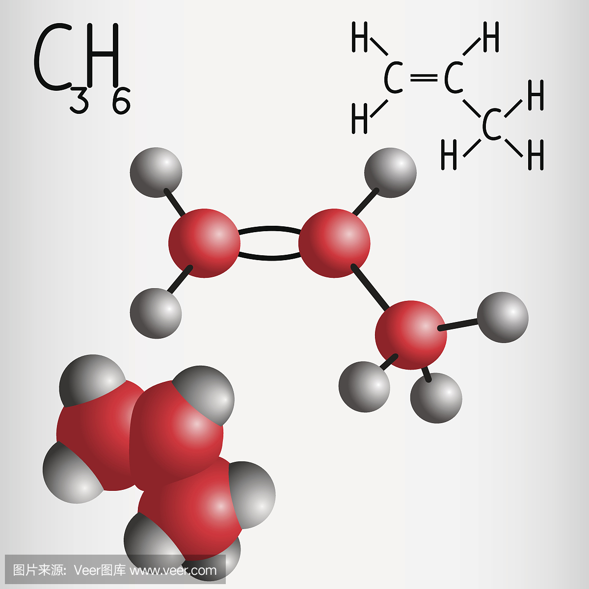 丙烯C3H6的化学式和化学式和分子模型
