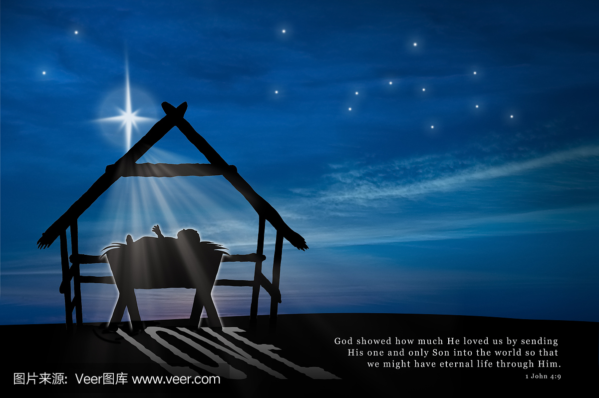 婴儿耶稣在马槽里的诞生场面