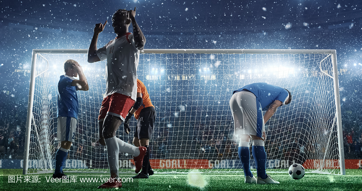 专业体育场的足球比赛时刻