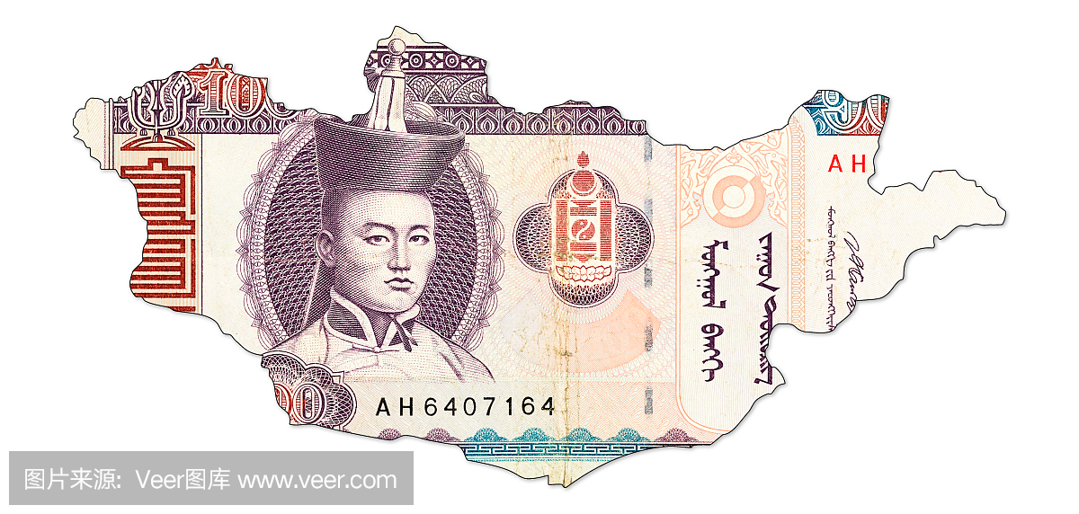 蒙古形状的蒙古币100蒙古钞票