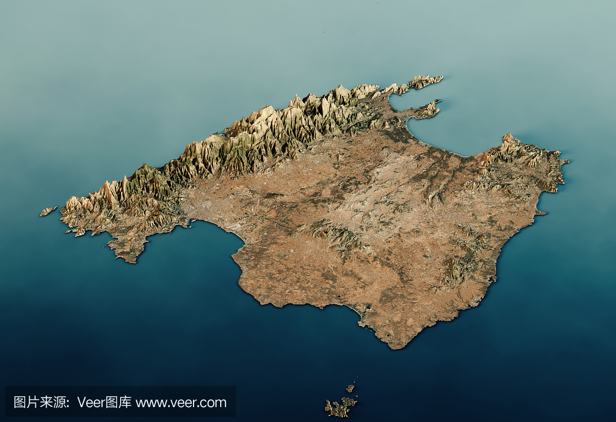马略卡岛3D渲染卫星地图