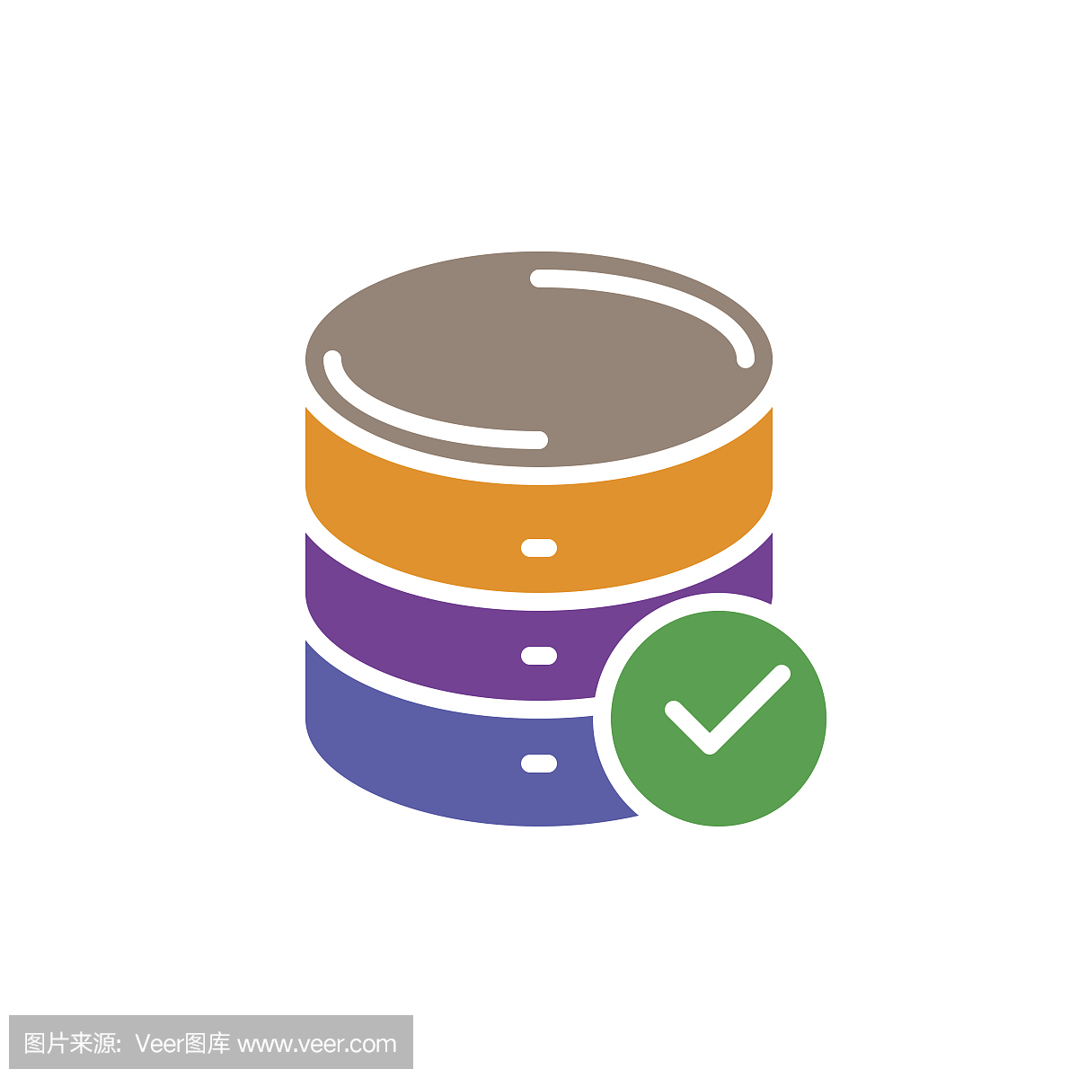 数据库与复选标记彩色图标,矢量平面标志。符