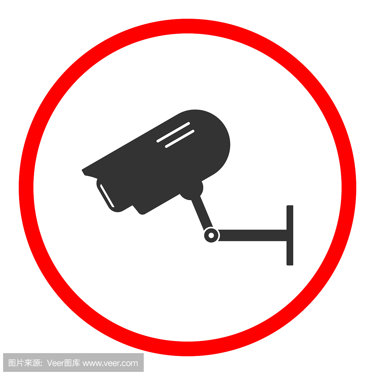 安全相机标志。在红色圆圈的闭路电视摄像机图