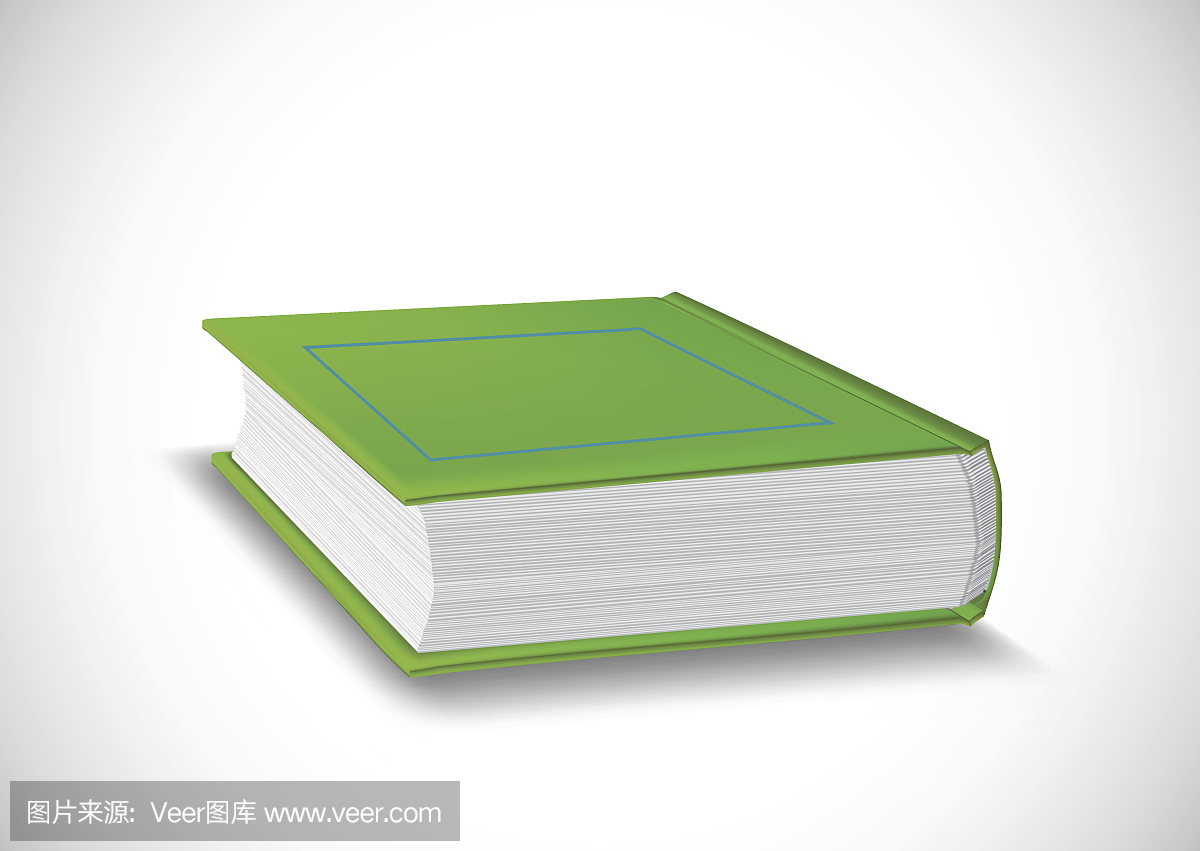 孤立在白色背景上厚厚的绿皮书。向量