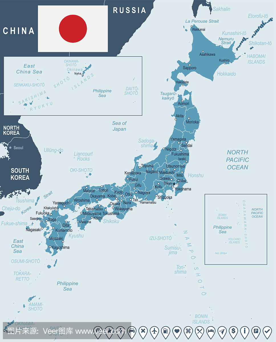 日本 - 地图和国旗插图