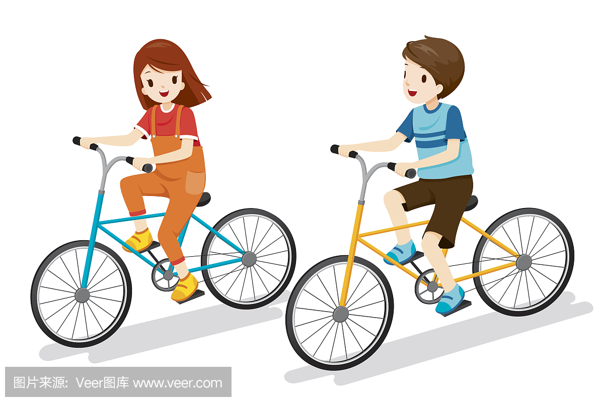 男孩和女孩骑自行车