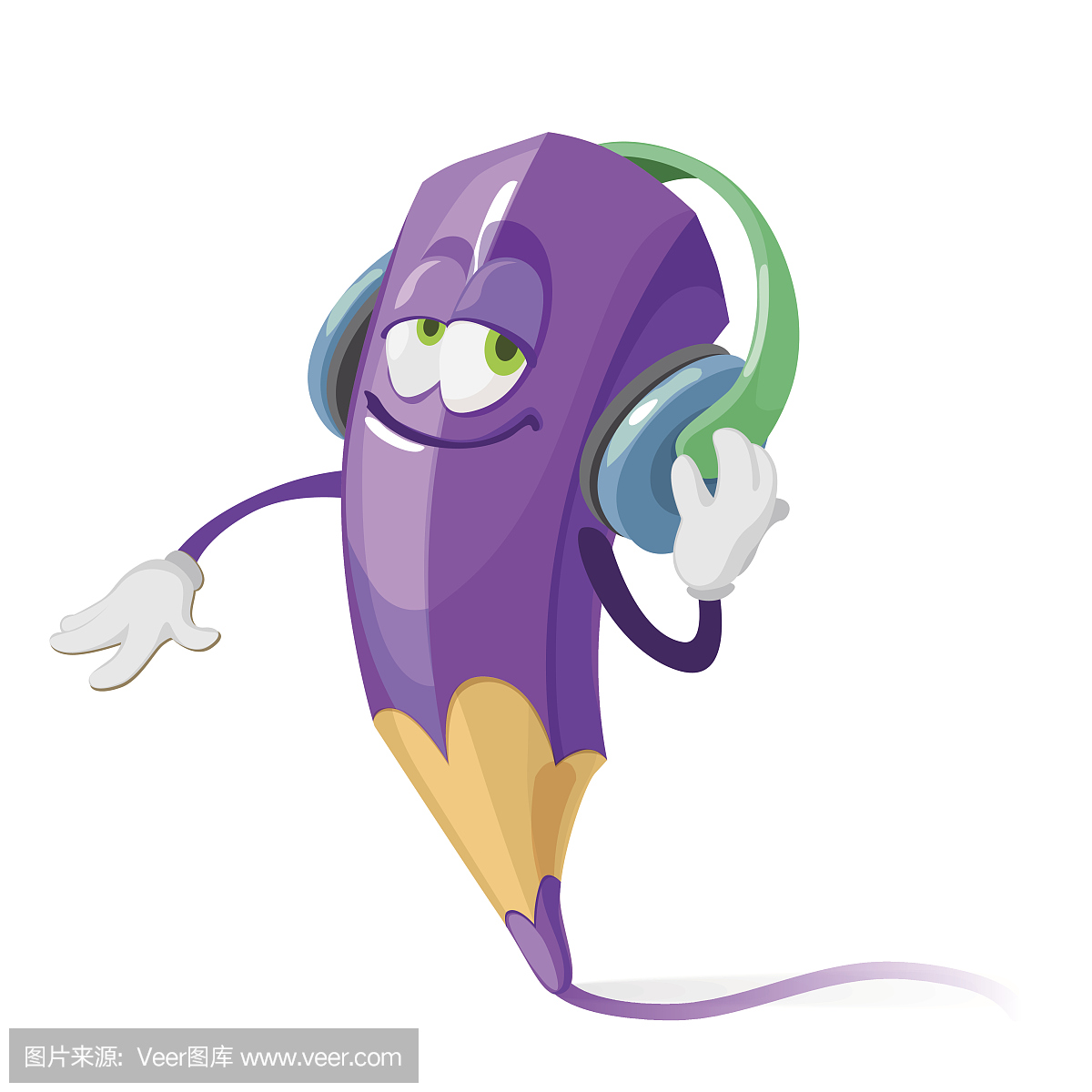 紫色蜡笔卡通人物与耳机