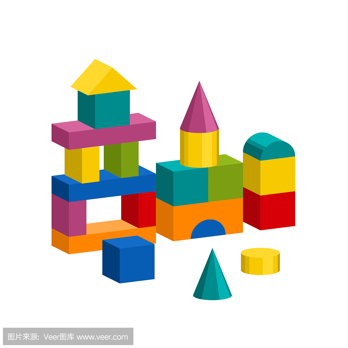 五颜六色的块玩具大厦塔,城堡,房子