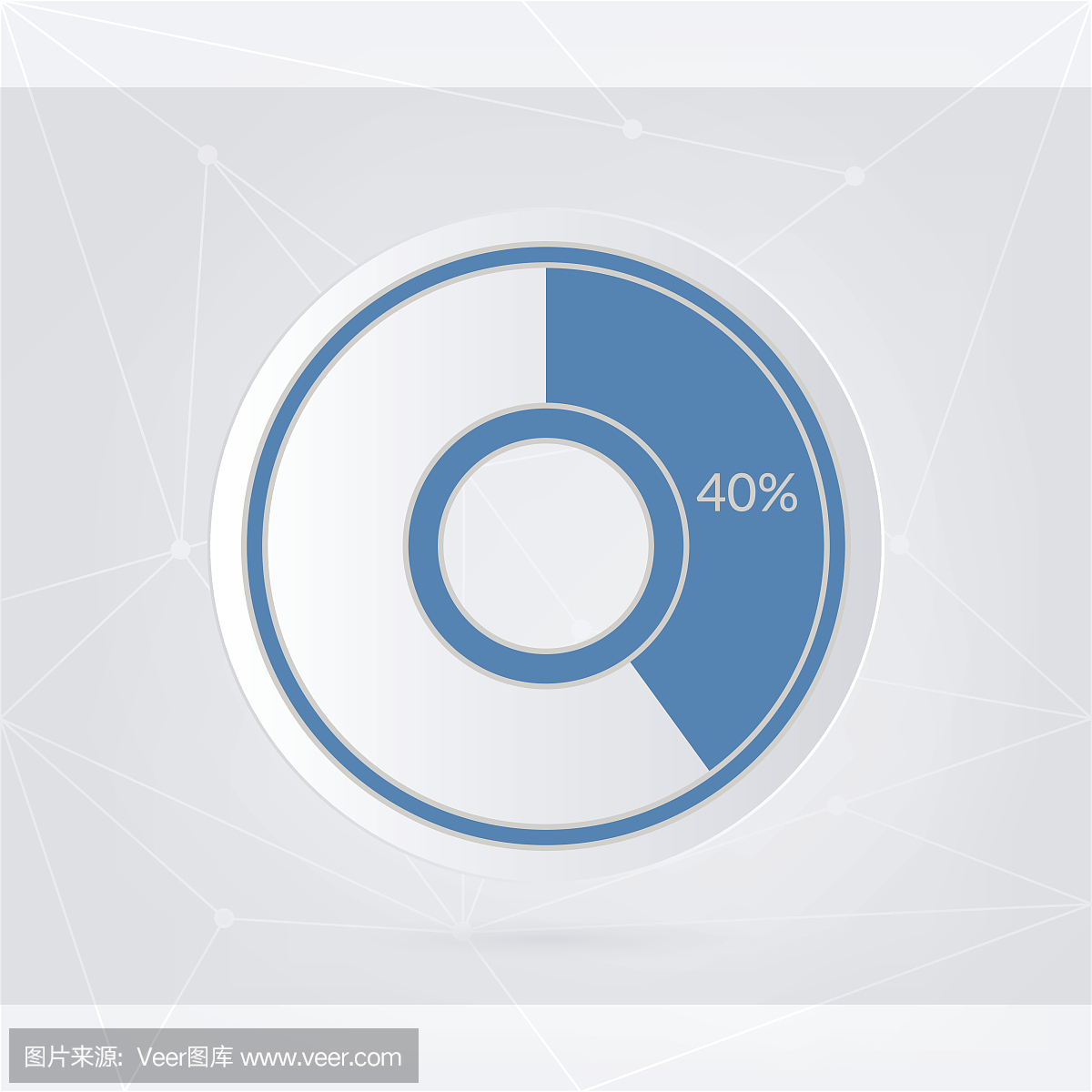 40%的蓝灰色和白色饼图。百分比矢量图表。圆