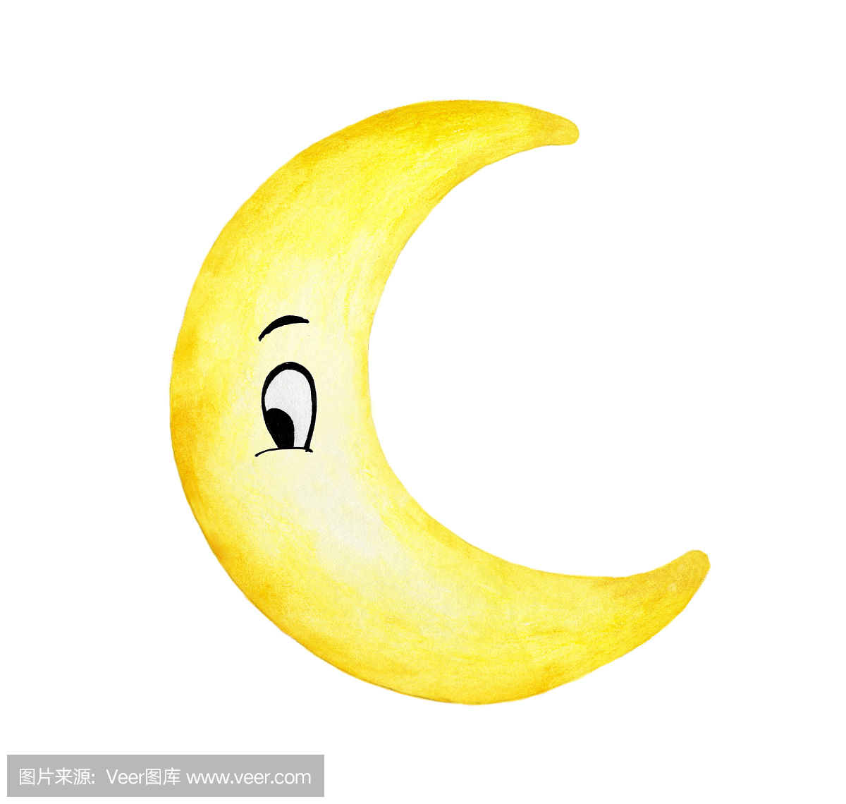 Crescent moon face isolation on white backgro