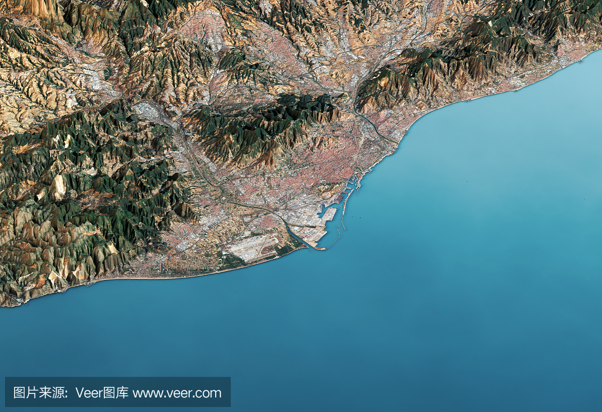 巴塞罗那3D渲染卫星查看地形图水平