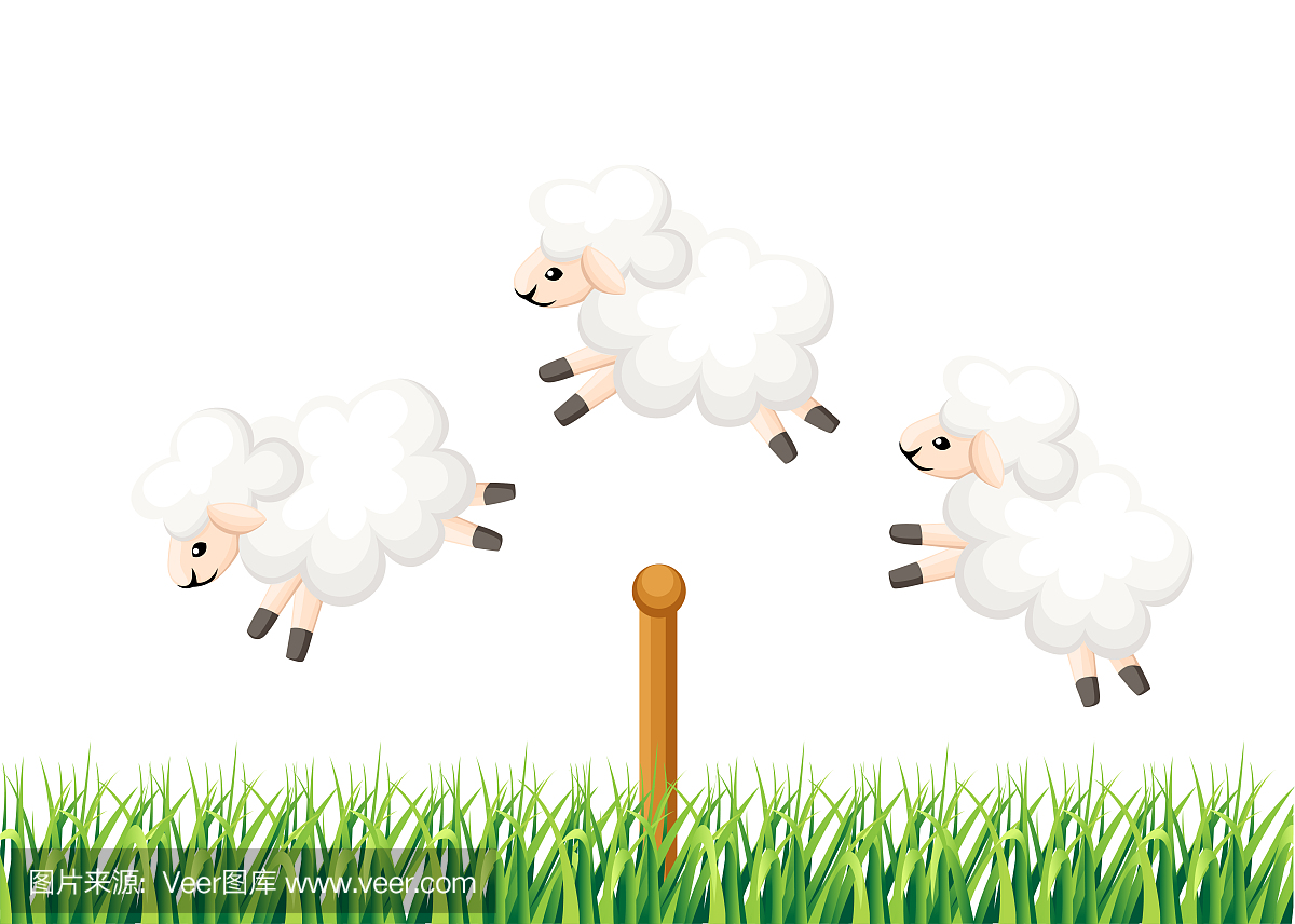 三只羊跳过篱笆睡眠时间从草地上的矢量图网站