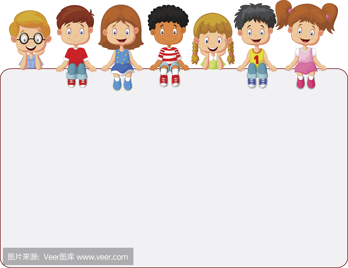 快乐的微笑组的孩子们显示空白的标语板