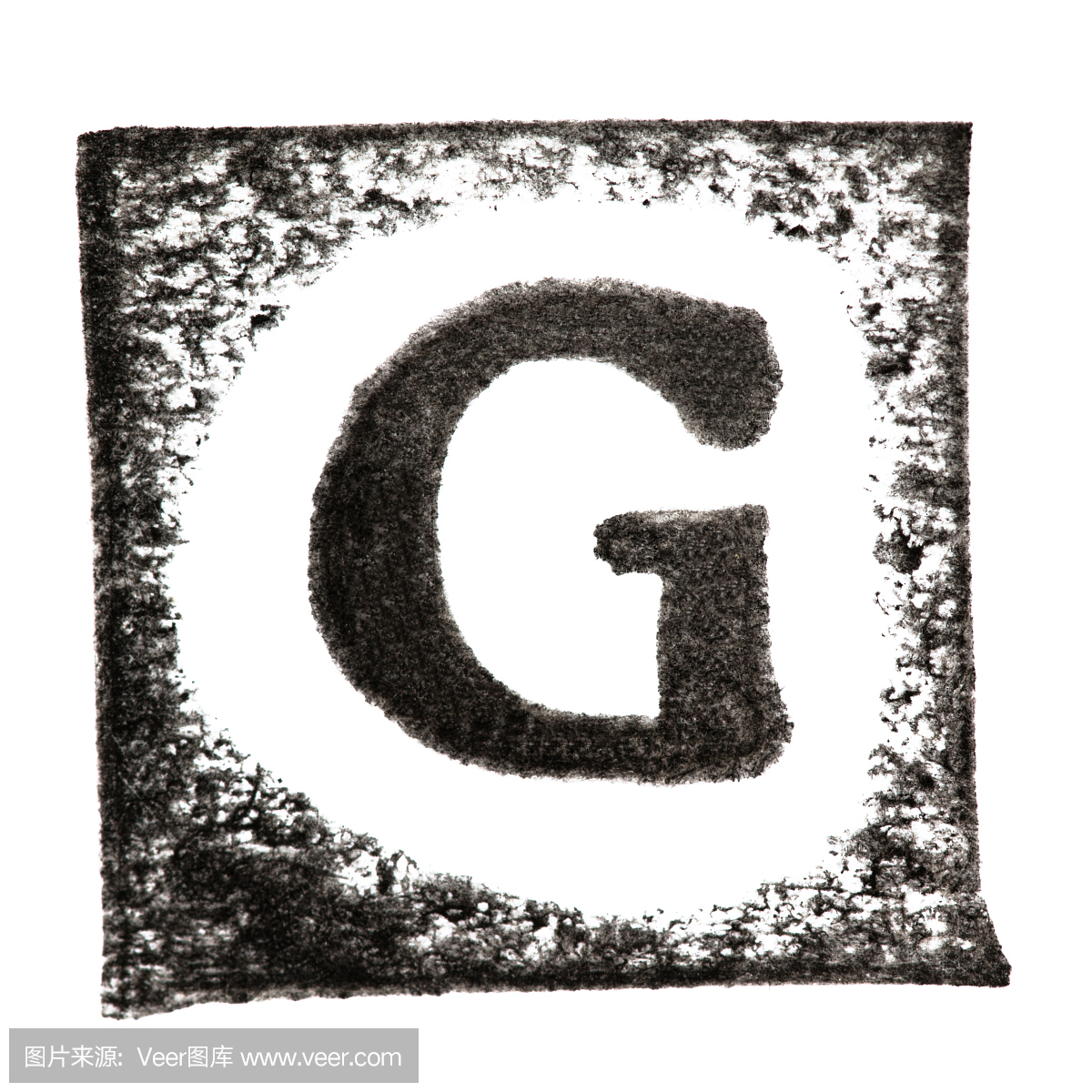 英文大写字母'G'打印孤立在白色背景上的黑色