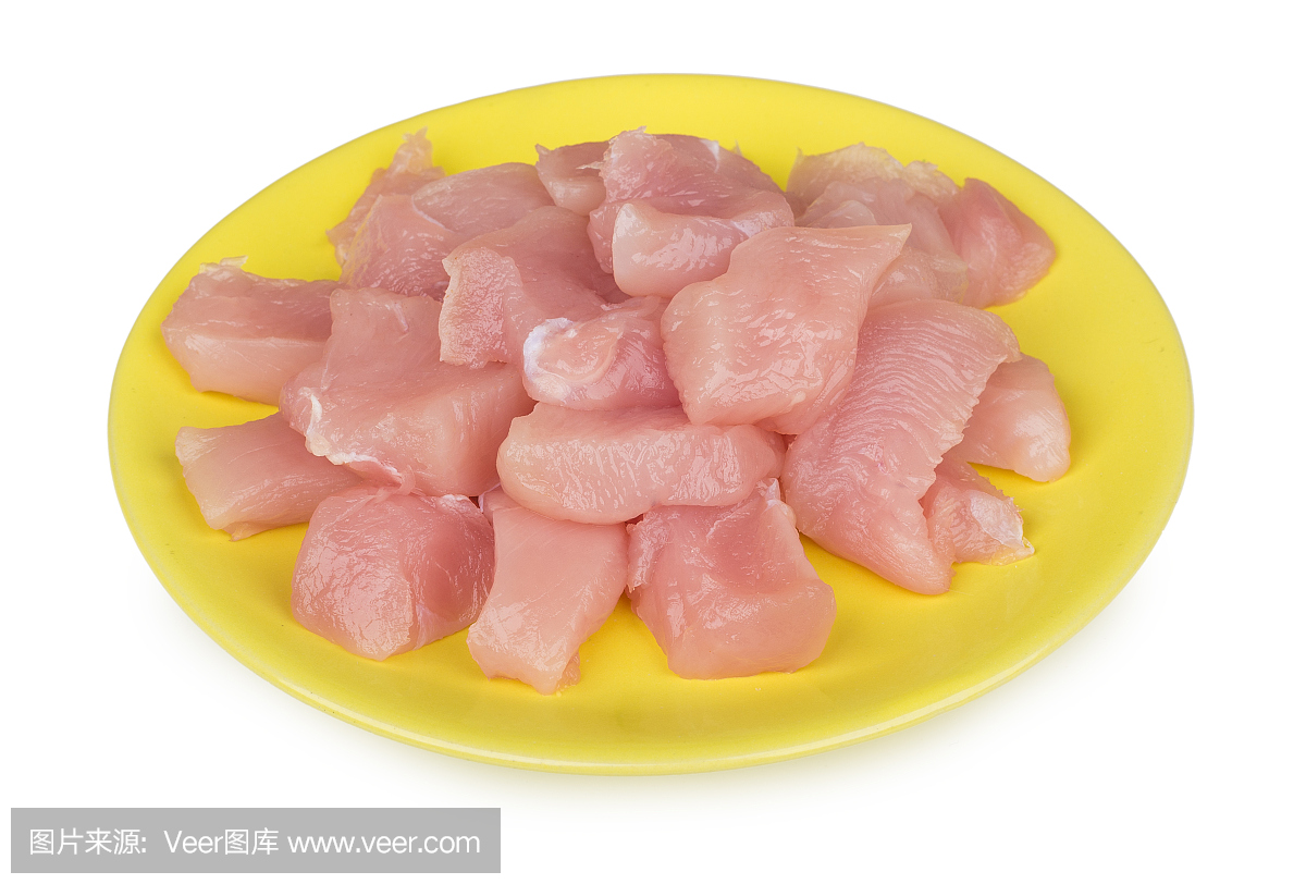 鸡肉块在白色的黄色板块