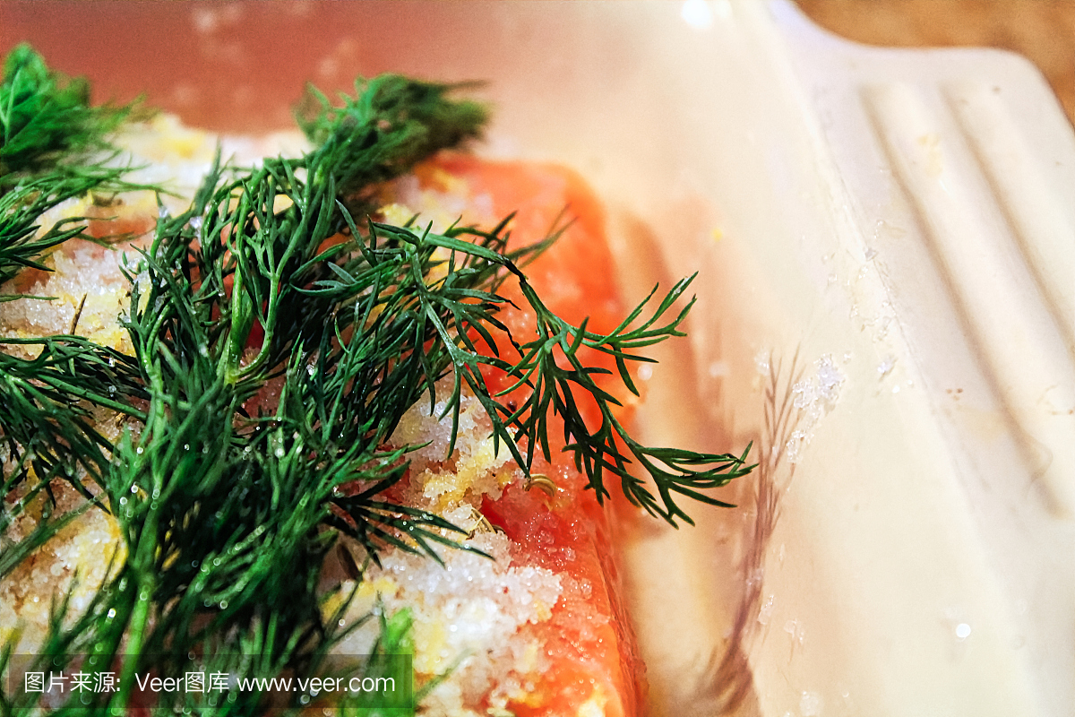 Close-up of dill on a gravlax portion
