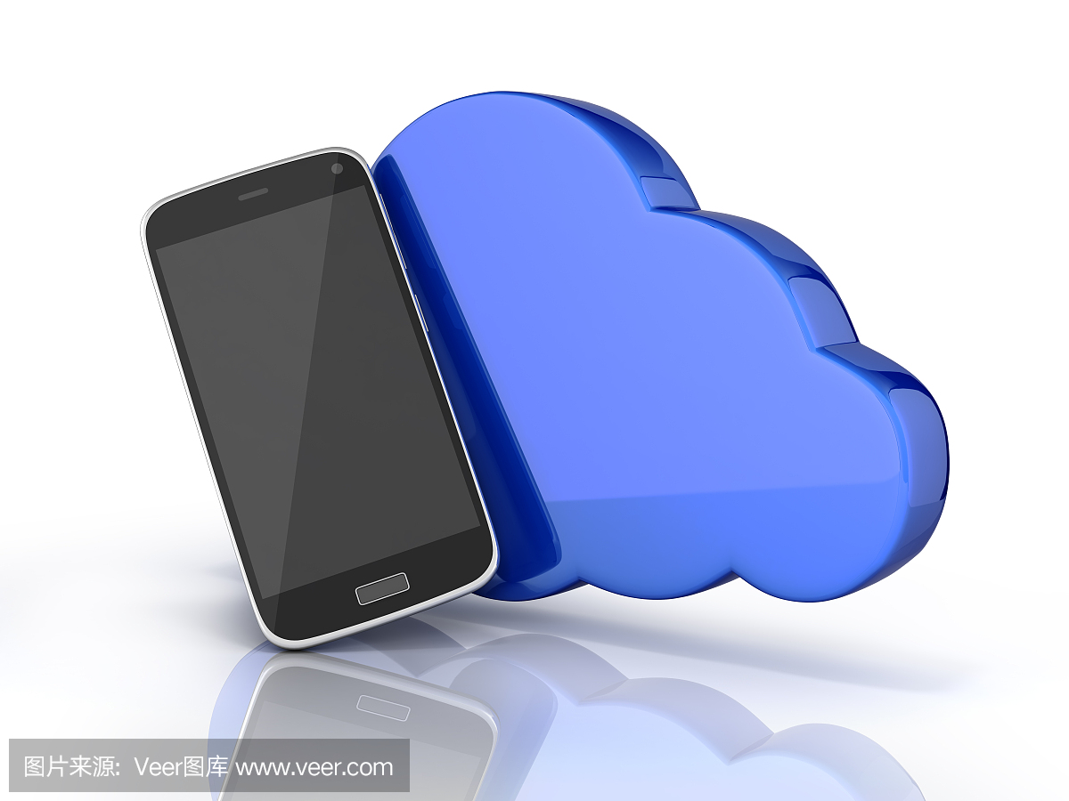 云存储的概念智能手机与白色背景上的云存储应