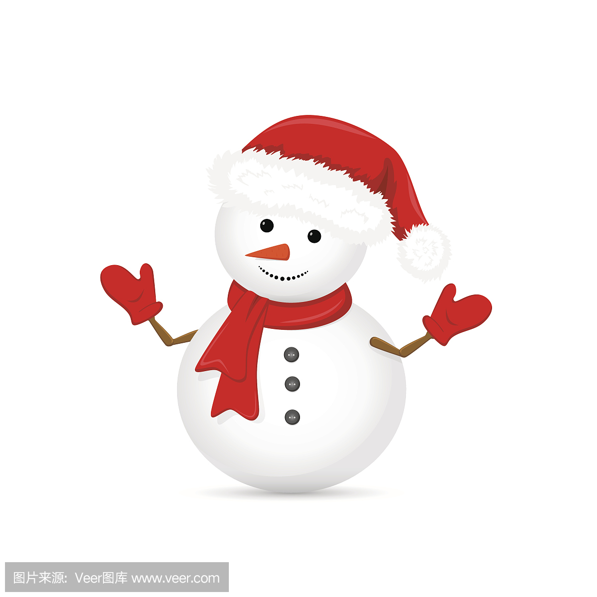 雪人在圣诞老人的帽子和红色的围巾