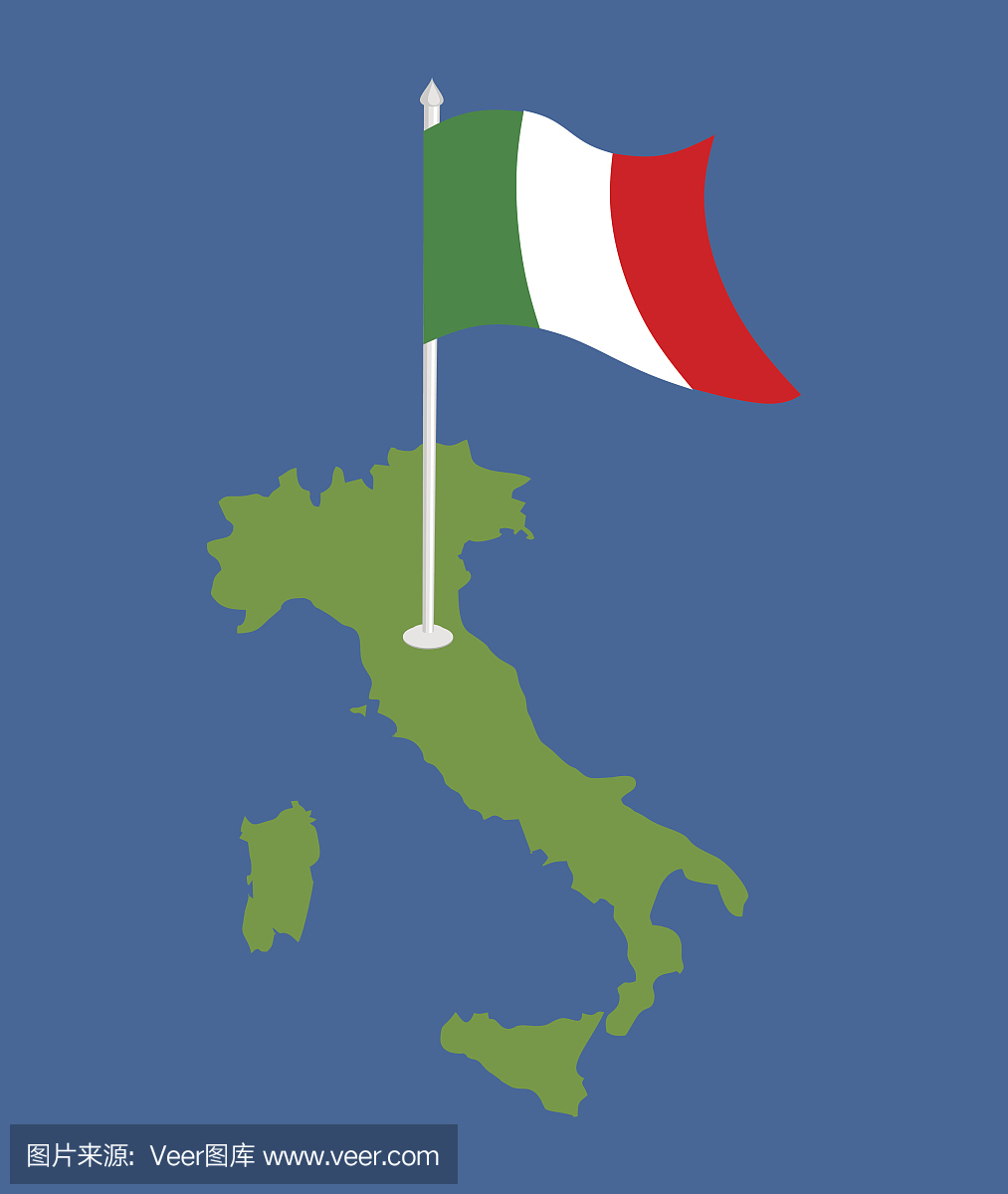 意大利地图和国旗。意大利横幅和土地面积。国