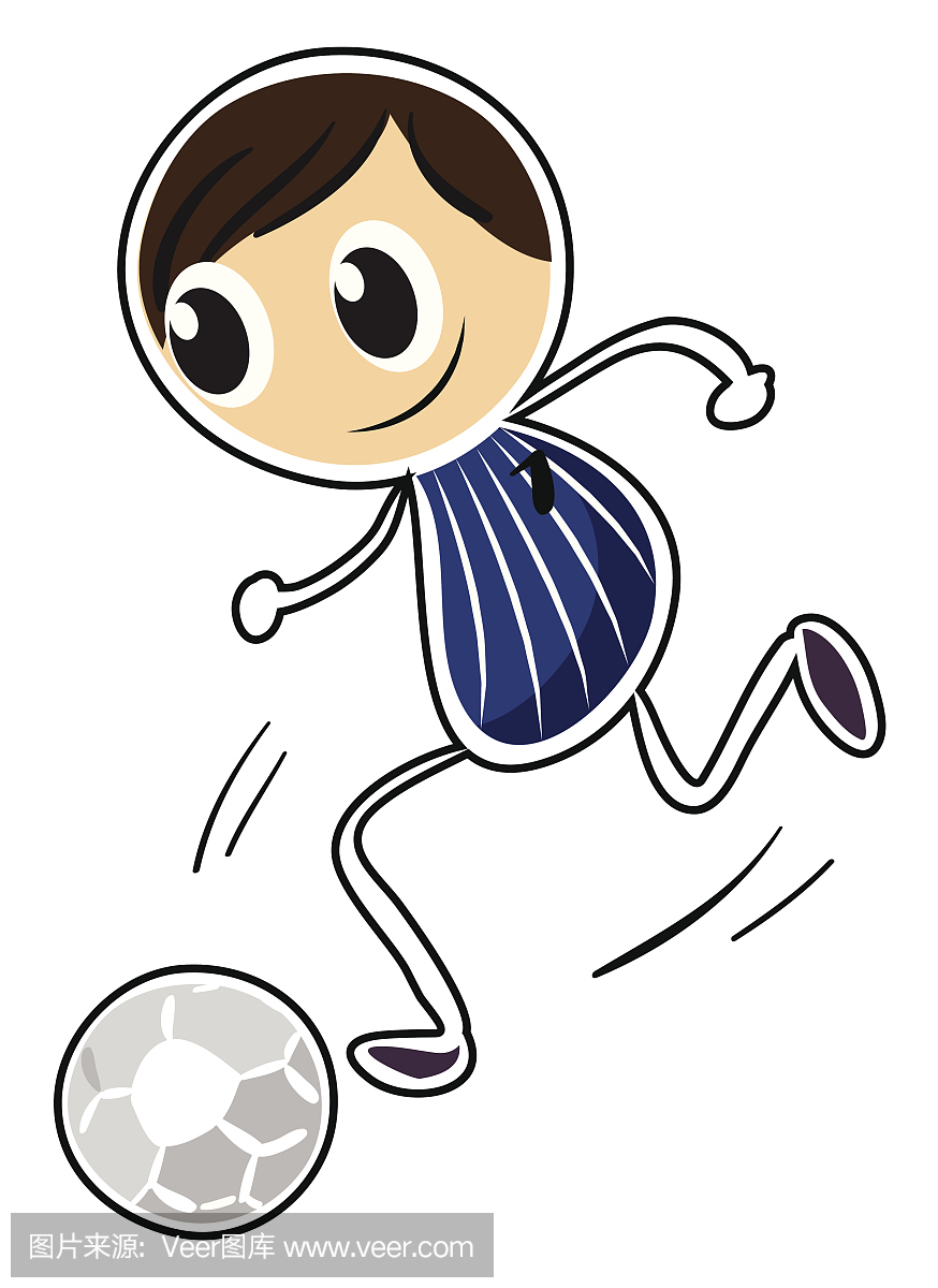 一个男孩踢足球的素描