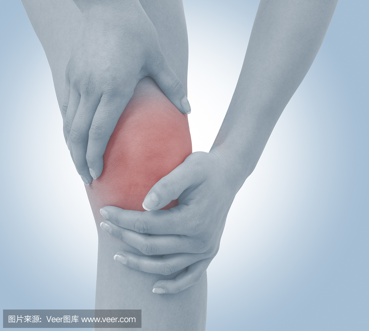 女性膝盖急性疼痛。