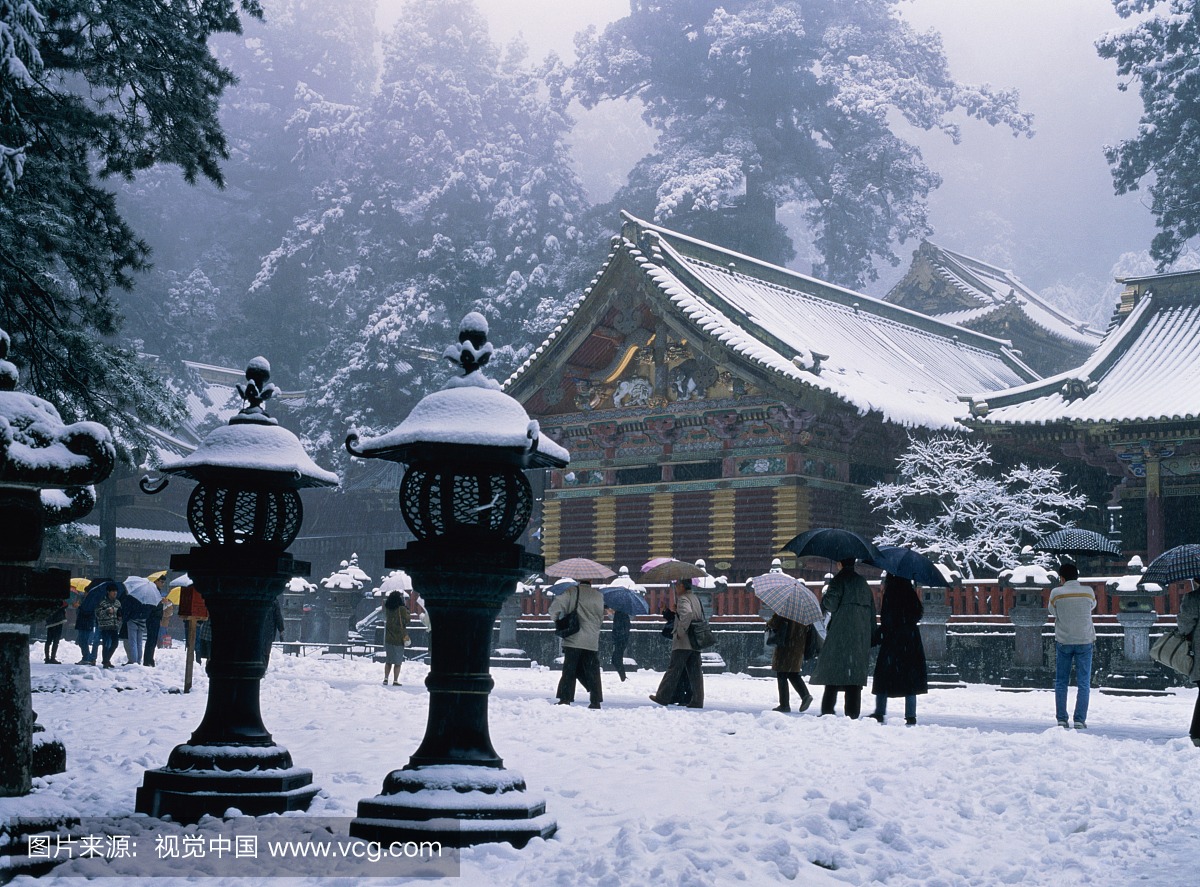 日本,东北,日光,东照宫在冬天的雪地