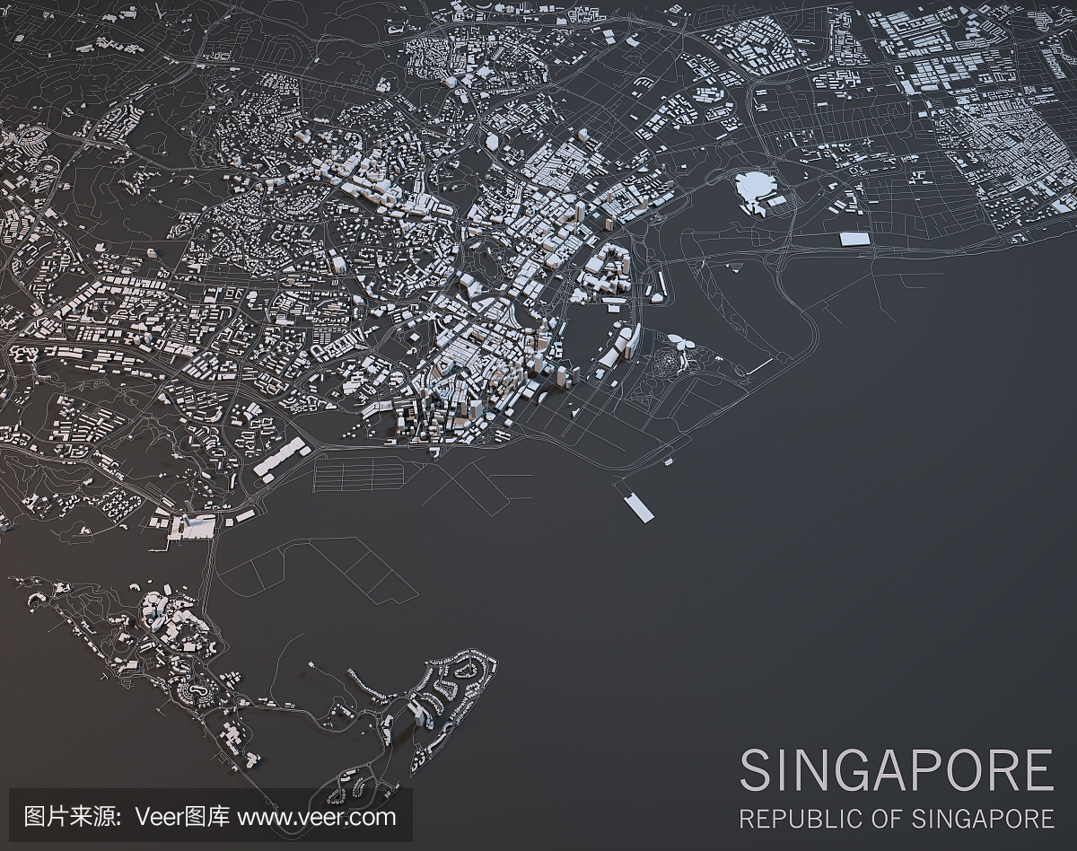 新加坡地图,卫星视图,城市,新加坡共和国