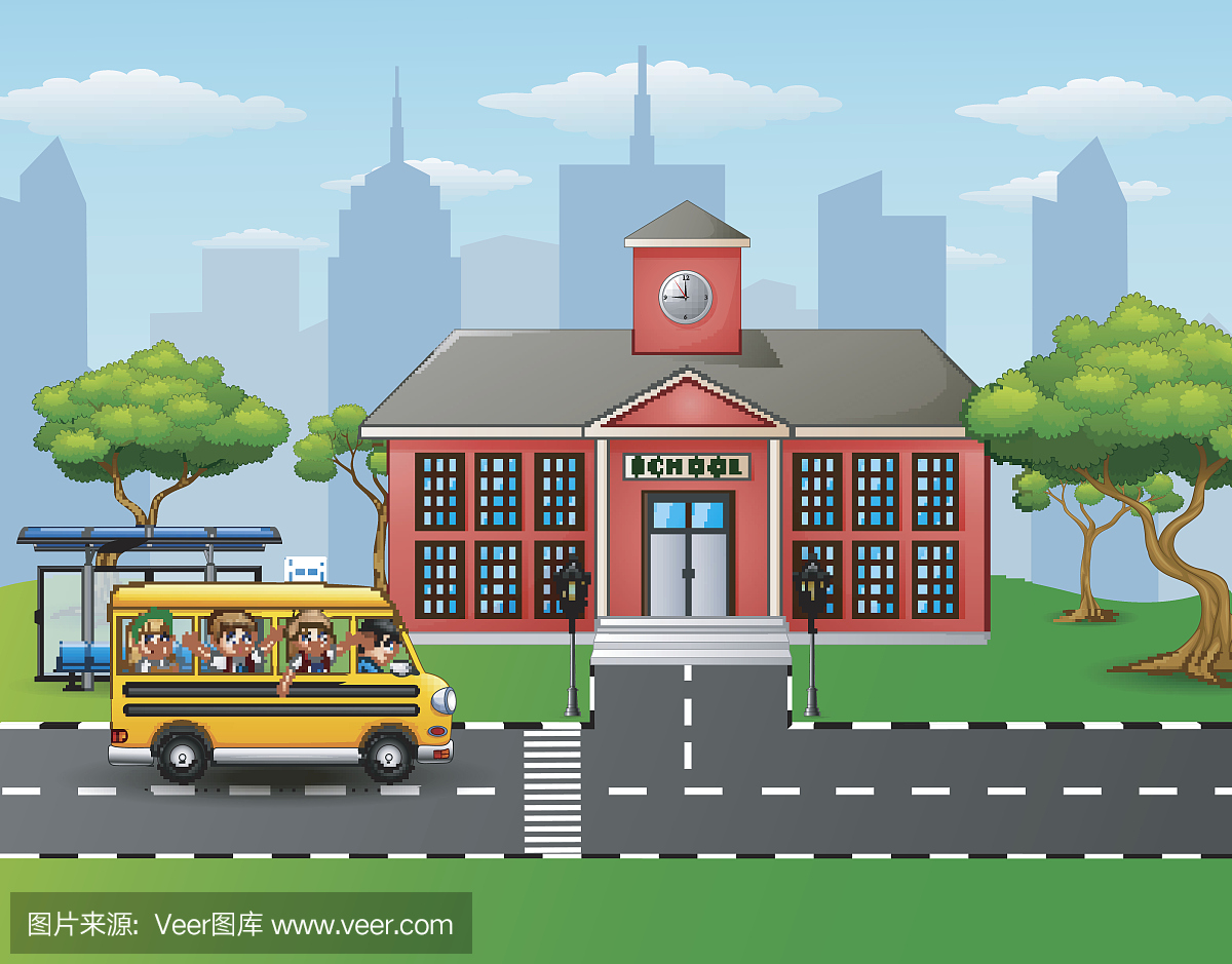 Children going to school with school bus