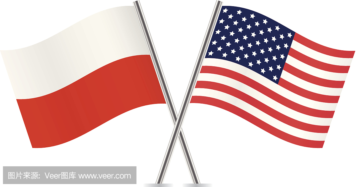 波兰和美国国旗。向量。
