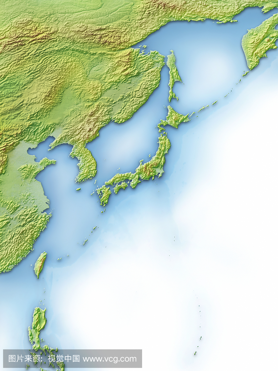 Digitally Generated Map of Japan and Its Island