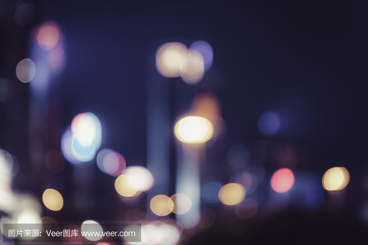 模糊图像的香港夜景与复古风格的圆景